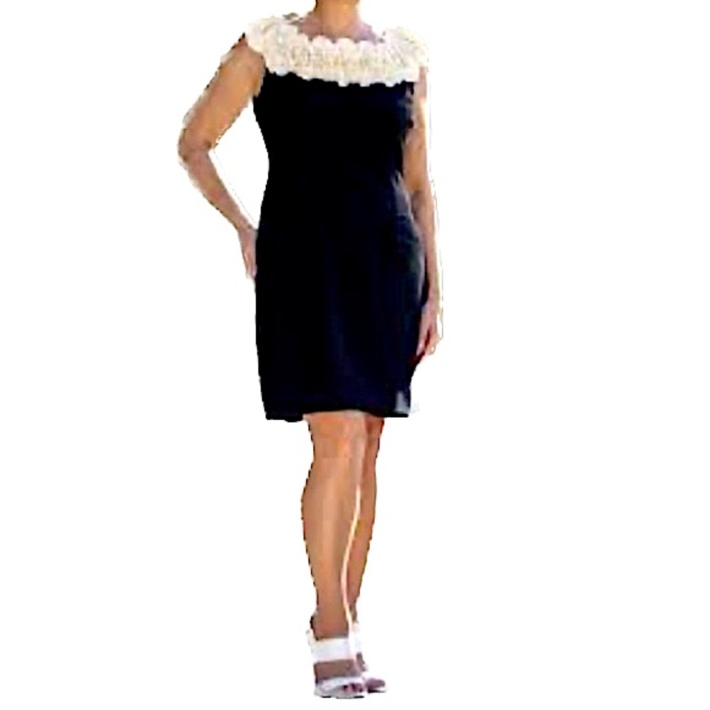 🆕 Taylor Black & Cream Floral Rosette Detail Sleeveless Cocktail Midi Dress